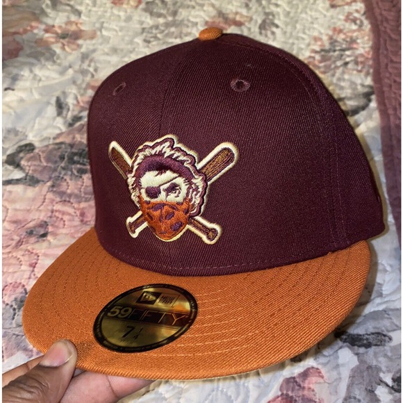 PITTSBURGH PIRATES 1887 EST YELLOW BRIM NEW ERA FITTED HAT Orange Mask 7 1/4 - Picture 1 of 9